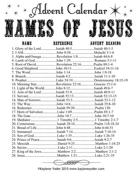 Holy Names Calendar
